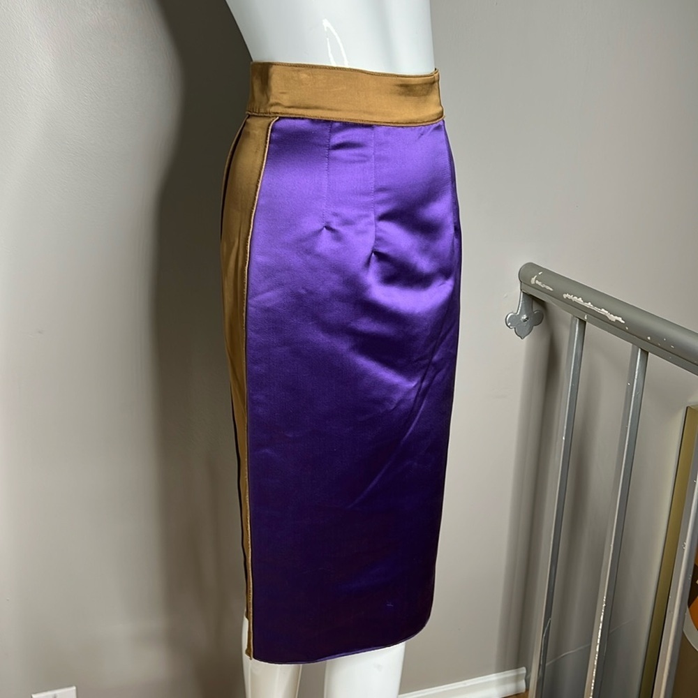 Dolce & Gabbana Purple and Gold Satin Pencil Skirt